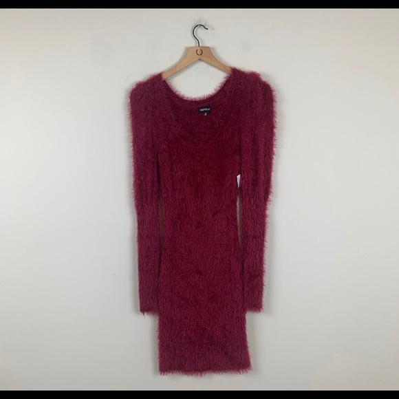 Red Fuzzy Puff Sleeve Mini Sweater Dress 🔥NWT - Picture 3 of 8